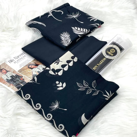 Bin Naeem Platinum Digital Lawn – 3 Piece Unstitched Suit | Midnight Monochrome