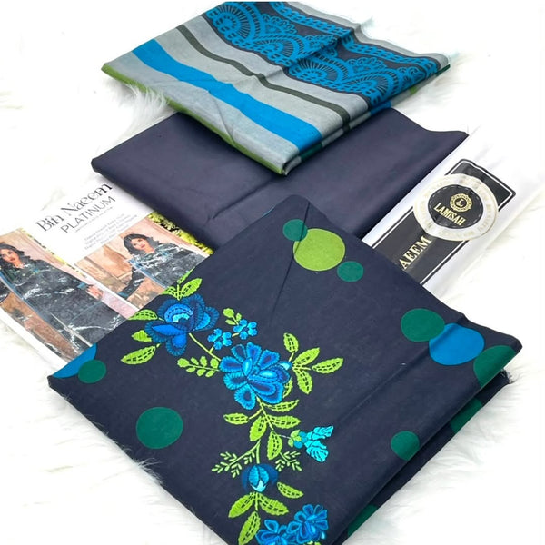 Bin Naeem Platinum Digital Lawn – 3 Piece Unstitched Suit | Royal Blue Blossom