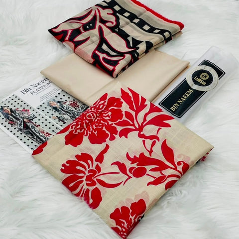Bin Naeem Platinum Digital Lawn – 3 Piece Unstitched Suit | Scarlet Bloom
