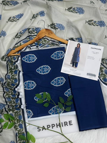 SAPPHIRE Premium Lawn 3PC Unstitched Suit – Midnight Navy