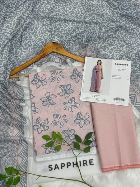 SAPPHIRE Premium Lawn 3PC Unstitched Suit – Tea Pink