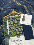 SAPPHIRE Premium Lawn 3PC Unstitched Suit – Navy Floral