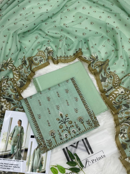 Momina Prints Premium Digital Lawn – 3 Piece Unstitched Suit | Mint Garden Elegance