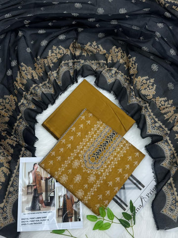 Momina Prints Premium Digital Lawn – 3 Piece Unstitched Suit | Golden Amber Elegance